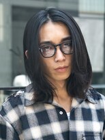 センターパート毛流れパーマメンズボブ