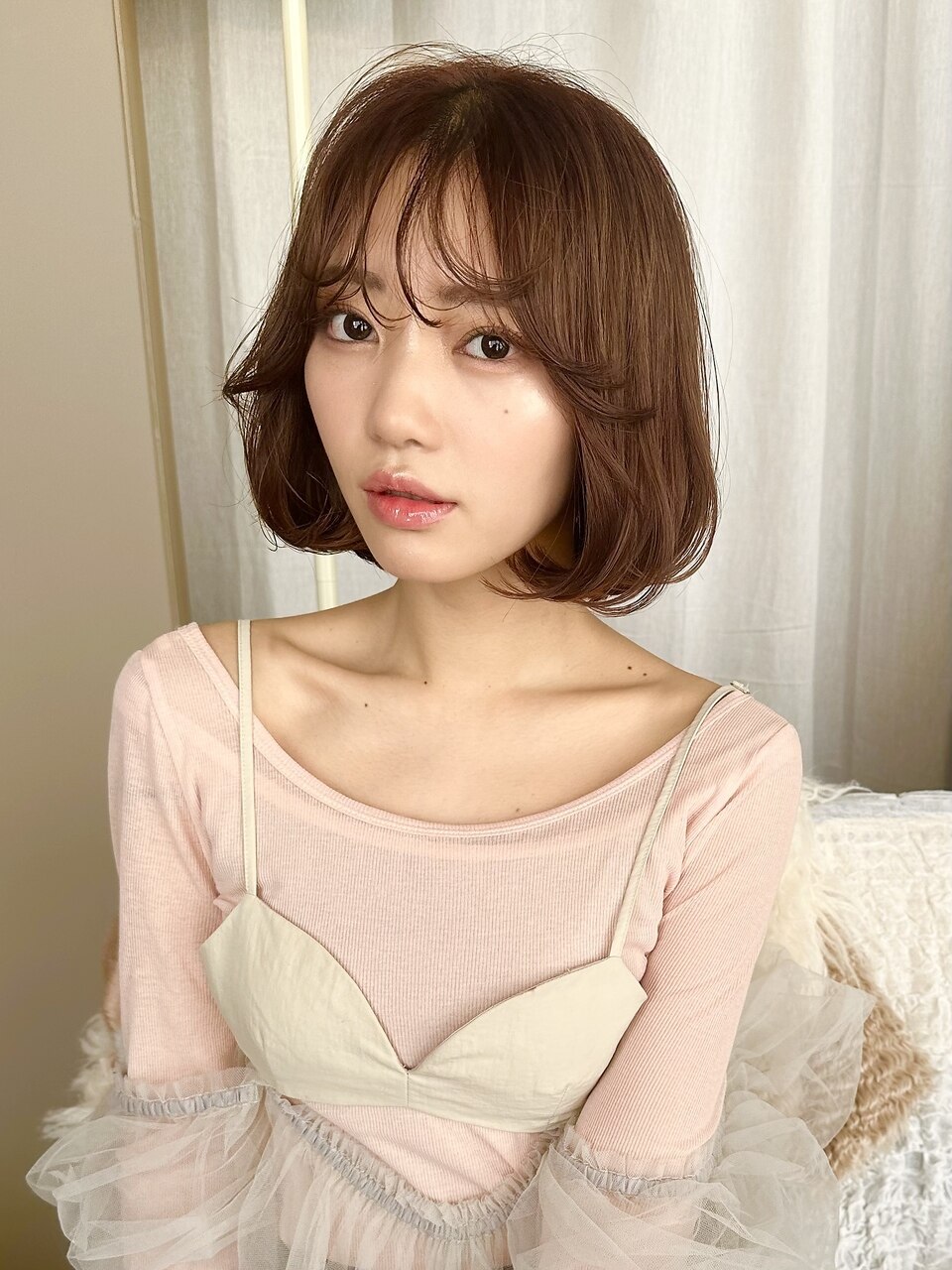 ピンクベージュ/ブリーチなし/ボブ/表参道/原宿/女性美容師