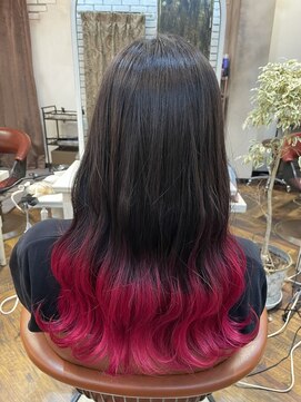 ベレッタ ネヤガワ(veretta. neyagawa) 裾カラー/デザインカラー/ロングヘア/ビビッドピンク/韓国ロング