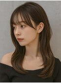 韓国風ロングヘアくびれレイヤー巻きシースルーバング