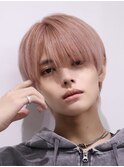 メンズヘアラウンドマッシュピンクベージュ