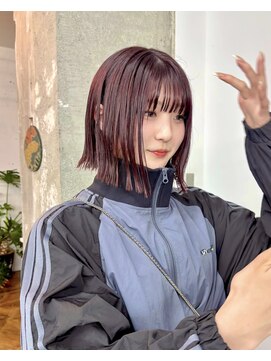 アペロ 柏(Apero) 切りっぱなしボブ/チェリーレッド/ダブルカラー/柏美容室/前髪/