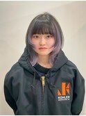 インナーカラーラベンダー×ミディアムウルフボブ◎ケアブリーチ