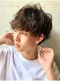 心斎橋シャドウパーマメンズマッシュウルフカット波巻きパーマ