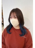 インナーカラー　ブリーチ　ネイビー　越谷