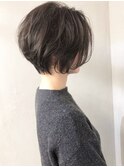 丸みショート_美髪ピンクブラウン切りっぱなしボブ