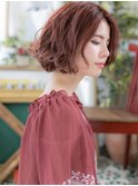 ★センターパートxベビーピンクくせ毛風大人ボブ20代30代40代★8