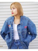 大人女子ブリーチ抜きっぱなしハイトーン切りっぱなしボブ