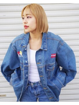 トランク ヘアー デザイン(tranq hair design) 大人女子ブリーチ抜きっぱなしハイトーン切りっぱなしボブ