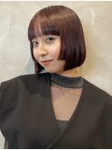 ボブ/ミニボブ/ボルドーカラー/姫カット/ダークレッド