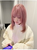 チェリーブラウン/ペールピンク/艶髪/大人ガーリー