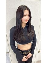 黒髪ロング　暗髪　馴染むエクステ　ブルーブラック　YUKI