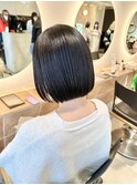 ミニボブ ぱっつんボブ 切りっぱなしボブ 艶ボブ