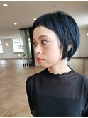 ネイビーブルーワイドバングショート/ショートボブ/ショートヘア