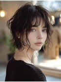 ☆ホワイトグレージュミニウルフデジタルパーマチェリーブラウン