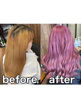 ラル(Lull) ピンクパープル×ハイトーン/活性酸素除去/個室美容室/髪質改善