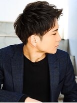 七三オールバック　ツイストパーマ　ビジネス　かき上げヘア