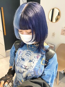 ペレ 渋谷(PELE) J23_ツートンカラー ブルー×ネイビー ブリーチ2回~