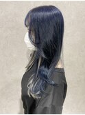 暗髪ネイビーブルー、インナーハイライトエクステ～糸ito～HIRO