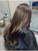 プルエクステでロングヘア【インナーブルー】