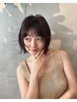 ヒュージ 三軒茶屋(huge)&nbsp;オリーブカラー×ミニボブ__ニュアンスカラー透明感Aラインボブ