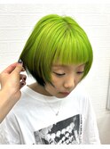 ハイトーン/グリーン/グラデーションカラー/個性的/ショートボブ