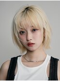 渋谷ショートボブレイヤーケアブリーチホワイトブロンド韓国◆