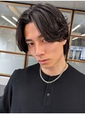 黒髪フェザーパーマ/シースルーセンターパート