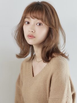 フォンズ(FONS) 小顔外ハネミディ 顔まわりカット ベージュカラー くびれミディ