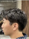 フェザーパーマ/グレーブルーカラー/刈り上げショートパンク