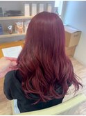 レッドブラウンロング×艶感ストレート