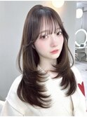 ワンカールレイヤー/美髪縮毛矯正/ナチュラルブラウン/20代30代