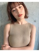 レイヤーボブ×ピンクブラウンベージュ