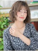 グレーベージュ前下がり小顔ボブ前髪パーマc5大宮20代30代40代