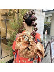 水引 金箔 リボン ポニーテール ヘアアレンジ