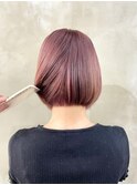 ダブルカラーミルクティーベージュカラーブリーチ丸みショート