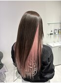 ピンクインナーカラーホワイトピンクブリーチ成増