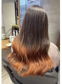【カット+グラデーション】ロング×オレンジグラデ/新出奈津樹