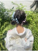 振袖ヘア　アップ　ツインアレンジ　ツイン団子