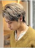 メンズショートウルフアップバング/ブリーチローライトカラー