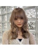 韓国ヘア顔周りレイヤーミルクティーベージュグレージュカラー