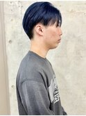 ブルーブラックメンズセンターパート2ブロ刈り上げメンズカット