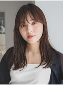 ワンカールで垢抜けミディアム/前髪パーマ/シースルー/黒髪