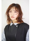 大人かわいい大人女子ブリーチ裾カラーオレンジ顔周りレイヤー
