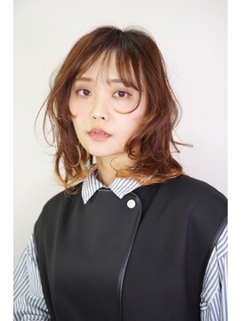 トランク ヘアー デザイン(tranq hair design) 大人かわいい大人女子ブリーチ裾カラーオレンジ顔周りレイヤー