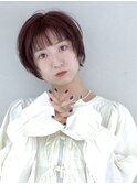 ショートボブ前髪あり短め前髪ぱっつん前髪20代30代カシスピンク