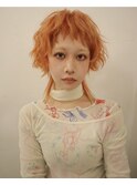 ハイトーンオレンジベージュカラーマレットウルフ