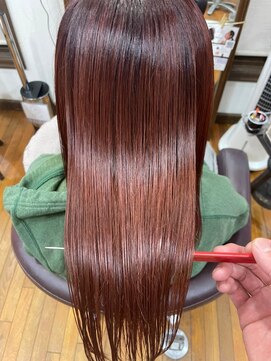 美容室 メザミー MESAMIES 髪質改善30代40代大人可愛いピンクベージュ_ストレートロング