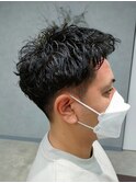 ビジネスショートツイストスパイラルパーマツーブロック刈り上げ
