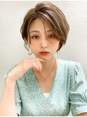 美髪大人ショート丸みマッシュショートイメチェン分け目なし